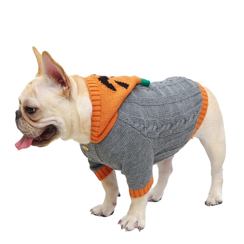 Kayto Pet Halloween Sweaters Dog Halloween Sweater Kitten Cat Holiday Theme with Pumpkin Skull Patterns Dog Puppy Costume Clothes X-Large Grey with Hat