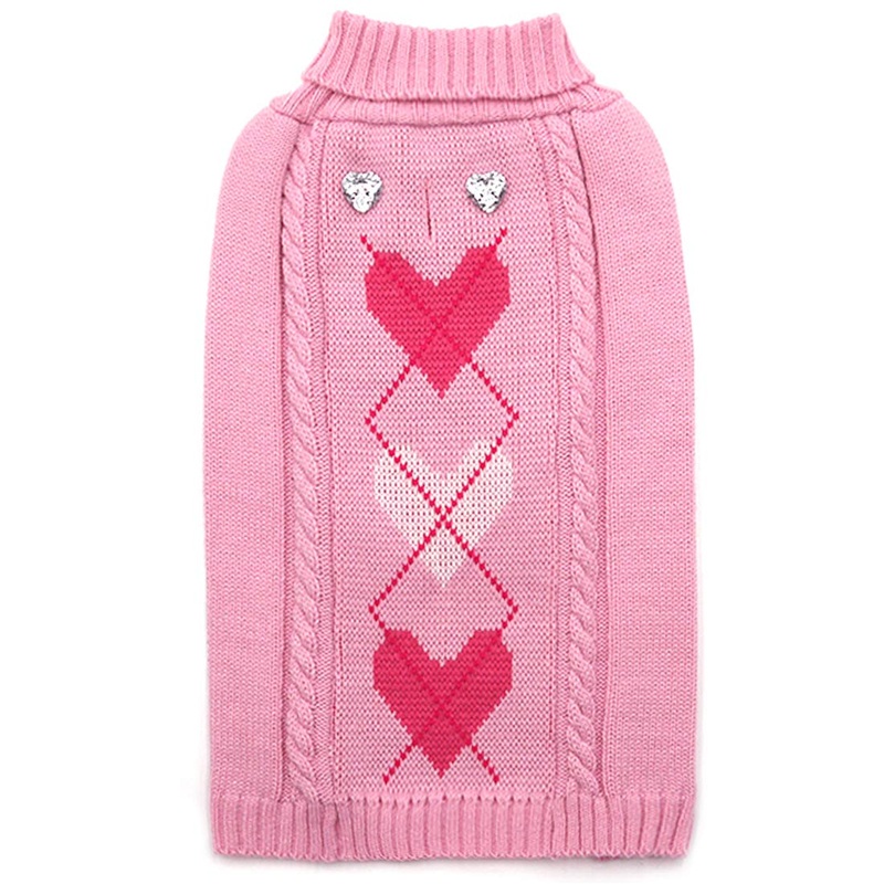 KYEESE Heart Pattern Dog Sweaters for Large Dogs Pullover Knitwear Thicken with Leash Hole Pet Cold Weather Coats Medium (7-11lbs) Heart (Pink)