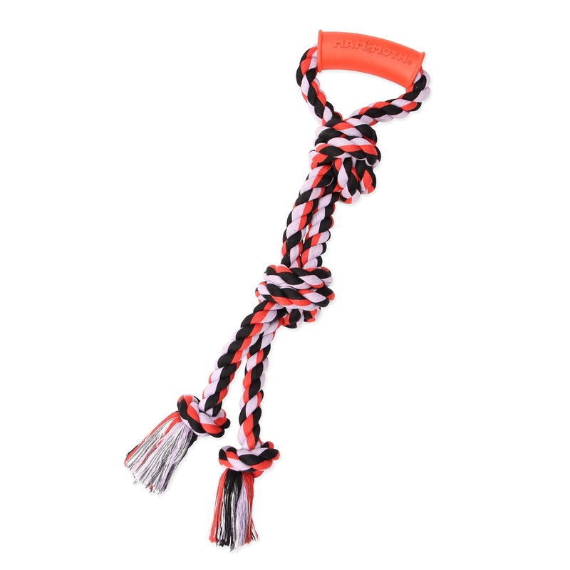 Mammoth Flossy Chews Color Twin Tug with Rubber Handle  Premium Cotton-poly Tug Toy for Dogs  Interactive Dual Dog Tug Toy  Tug Rope Dog Medium 20″