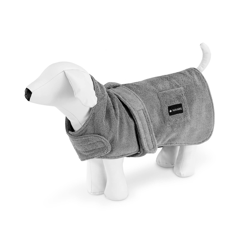 Navaris Dog Bathrobe – Dog Pet Bath Robe Microfiber Towel for Drying Dogs Puppy Puppies Small Pets – Portable Dog Towel S Grey