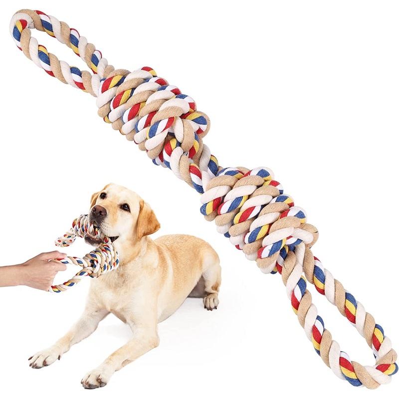 Pawfectpals Indestructible Tough Twisted Dog Chew Rope Toy Teething and Tug of War for Aggressive Chewers Double Grip Loops and Knots