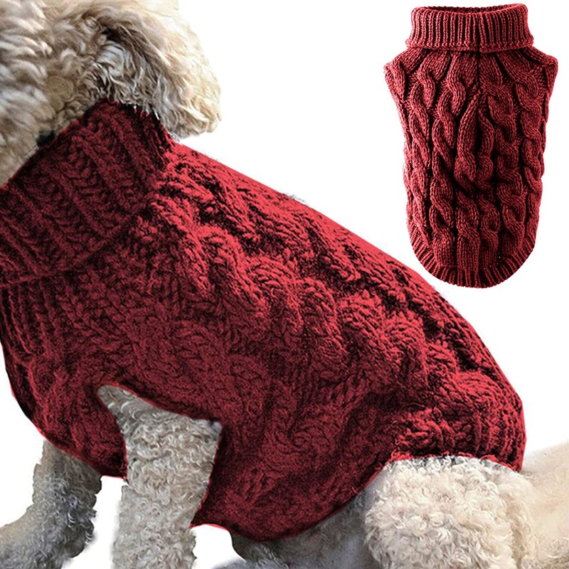 Pet Dog Turtleneck Knitting Sweater Coat Winter Warmer Thickening Pullover Knitwear Crochet Coat Clothes for Small Medium Large Dog Puppy Cat Red