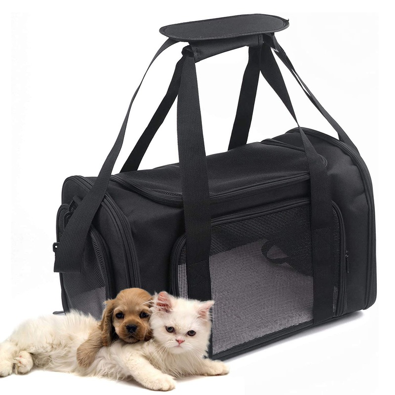 Petbuy Pet Carrier Bag for Dog Cat,Portable Pet Bag Folding Fabric Pet Travel Carrier Pet Cage for Small Dog, Collapsible Puppy Messenger Pet Bags Airline ApprovedBreathable & Durable Medium Black