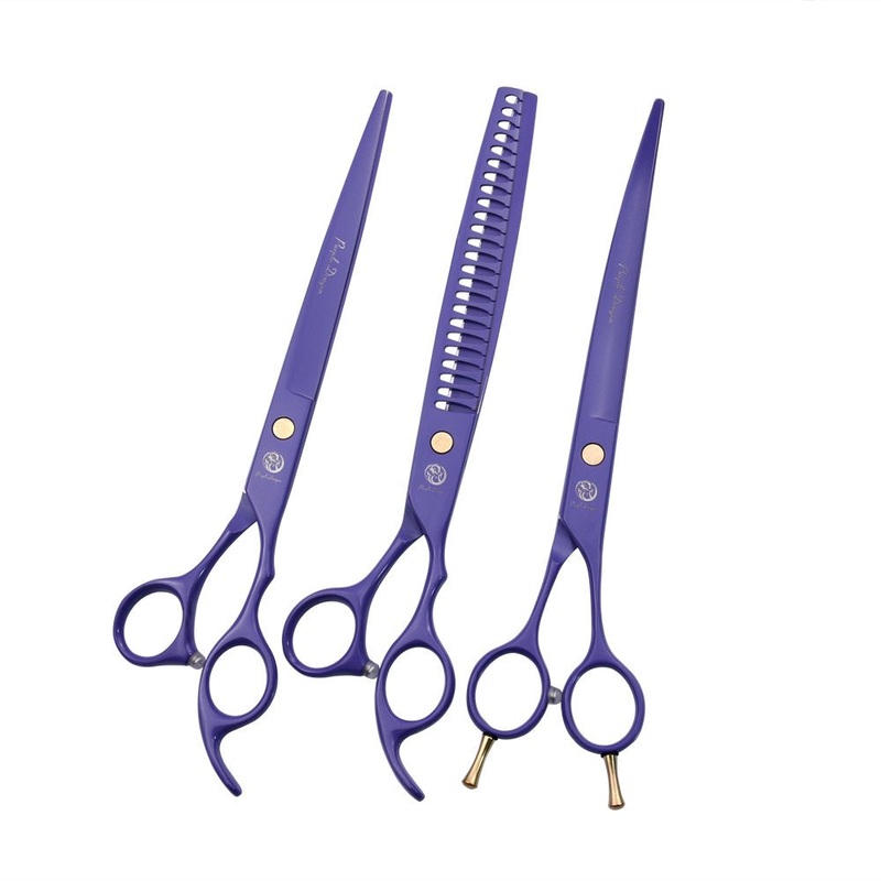 Purple Dragon 7.0/8.0 inch Professional Dog Grooming Hair Cutting Scissor &Curved Scissor&Chunker Shear Kit with Bag – for Pet Groomer or Family DIY Pet Use 8.0 inch Purple