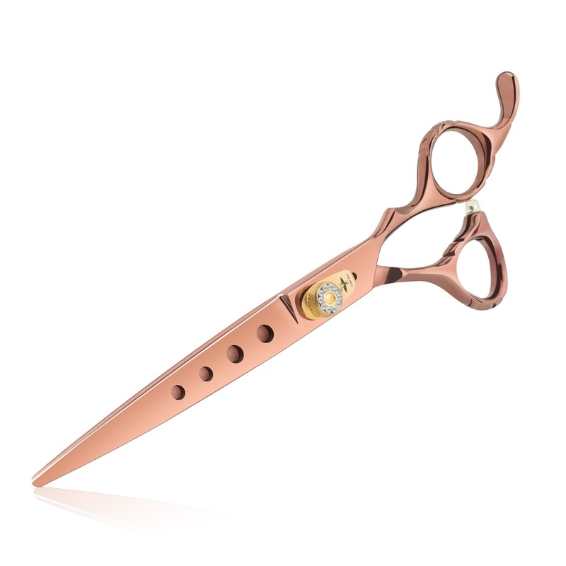PURPLEBIRD 7.5 Inch Straight Dog Grooming Scissors Pet Cutting Shears Professional with 4 Holes Safety Noiseless Blunt Tip Trimming Shearing for Dogs Cats Japanese Stainless Steel Bronze 7.5in Cutting