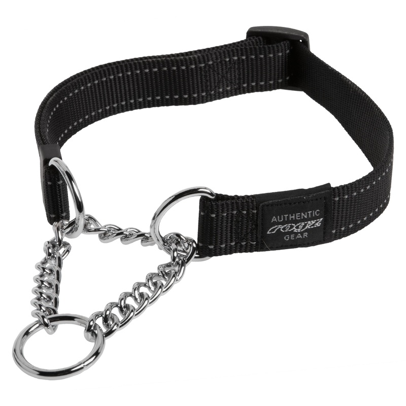 Rogz Utility Medium 5/8-Inch Reflective Snake Obedience Half-Check Dog Collar Black