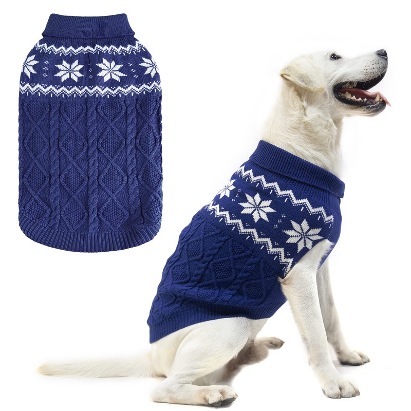 SCIROKKO Warm Winter Dog Sweater – Cold Weather Pet Clothes for Small Medium Large Dogs Indoor Outdoor, Soft Classic Knit Puppy Apparel L Blue