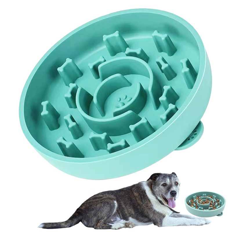 Slow Feeder Dog Bowls with Anti-Tipping Bottom Suction Cup,Silicone Dog Slow Feeder Bowl Prevents Gulping and Vomiting for Dogs & Cats, Slow Feeder Easy Cleaning S6.3 x 6.3 x 1.6 in Green