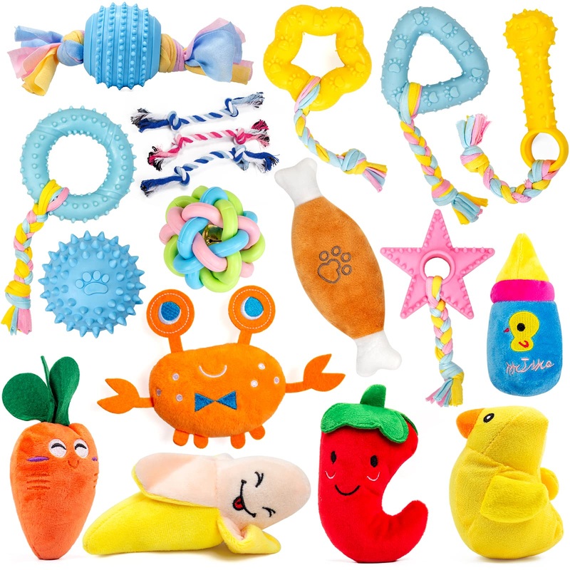 Squeaky Dog Toys for Puppy Small Medium Dogs 18 Units Stuffed Toys with Rubber Toys in Bulk Plush Dog Toy Safe Fetch Chew Toys Pack for Chewing and Teething. 18 PCS