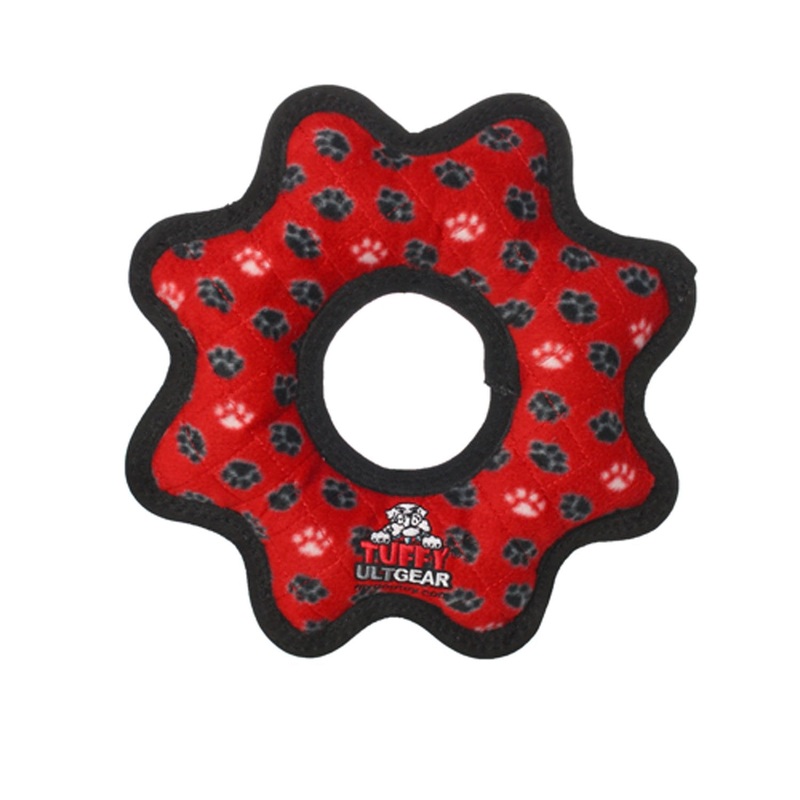 TUFFY-World’s Tuffest Soft Dog Toy- Ultimate Gear Ring-Squeakers-Multiple Layers.Made Durable,Strong & Tough.Interactive Play(Tug,Toss & Fetch).Machine Washable & Floats Regular Red Paw