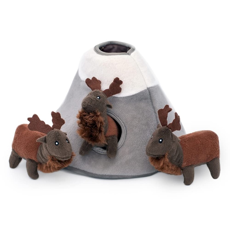 ZippyPaws Woodland Friends Burrow Interactive Dog Toys – Hide and Seek Dog Toys and Puppy Toys, Colorful Squeaky Dog Toys, and Plush Dog Puzzles, Elk Mountain