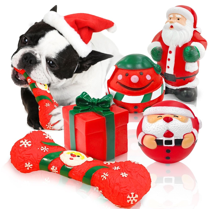 BAEJMJK 5Pcs Christmas Squeaky Dog Toys Cute Xmas Holiday Dog Toys Set Interactive Puppy Chew Toys for Small Medium Dogs Christmas Santa Claus Dog Toys with Squeaker