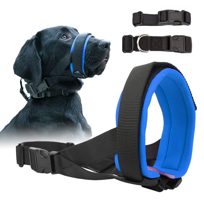 BARKLESS Dog Muzzle for Small Medium Large Dogs Stop Biting and Chewing Breathable Adjustable Soft Pad Blue