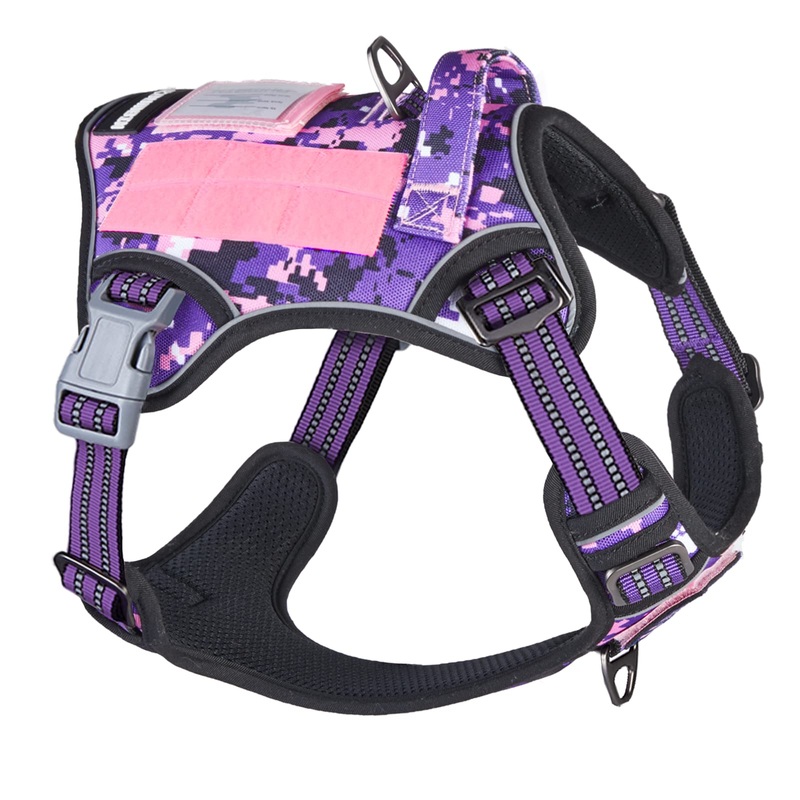 BUMBIN Tactical Dog Harness for Medium Dogs No Pull, Famous TIK Tok No Pull Dog Harness, Fit Smart Reflective Pet Walking Harness for Training, Adjustable Dog Vest Harness with Handle Purple Camo M M(Neck:16-20″, Chest:17-27″)