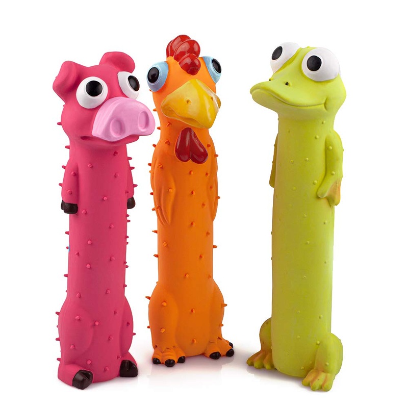 CHIWAVA 3 Pack 9″ Squeaky Latex Dog Toys Standing Stick Animal Puppy Fetch Interactive Play for Small Medium Dogs