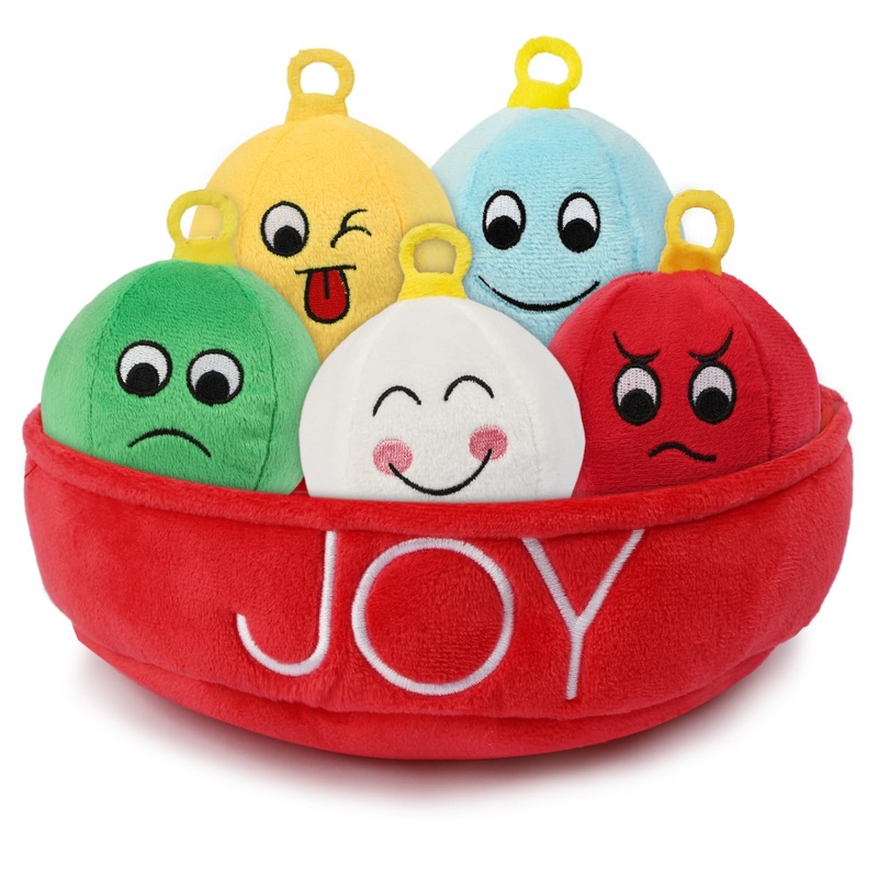Christmas Dog Toy with Squeaker, 5 Pack Plush Balls with Squeakers, Christmas Dog Chew Ball Dog Toys with Mood Patterns, Funny Squeaky Interactive Dog Chew Toys for Small, Medium and Large Dogs