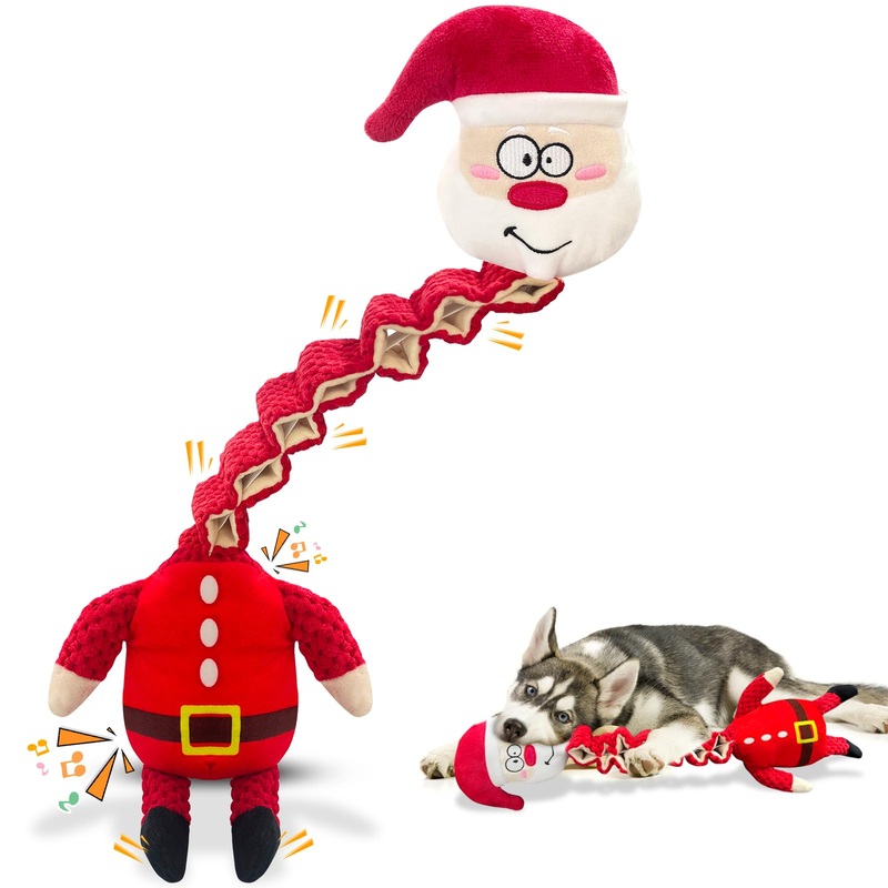 Christmas Large Interactive Dog Toys: Squeaky Plush Stuffed Dog Toys for Large Dogs – Big Chew Santa Dog Toys for Puppy Small Medium Large Breeds