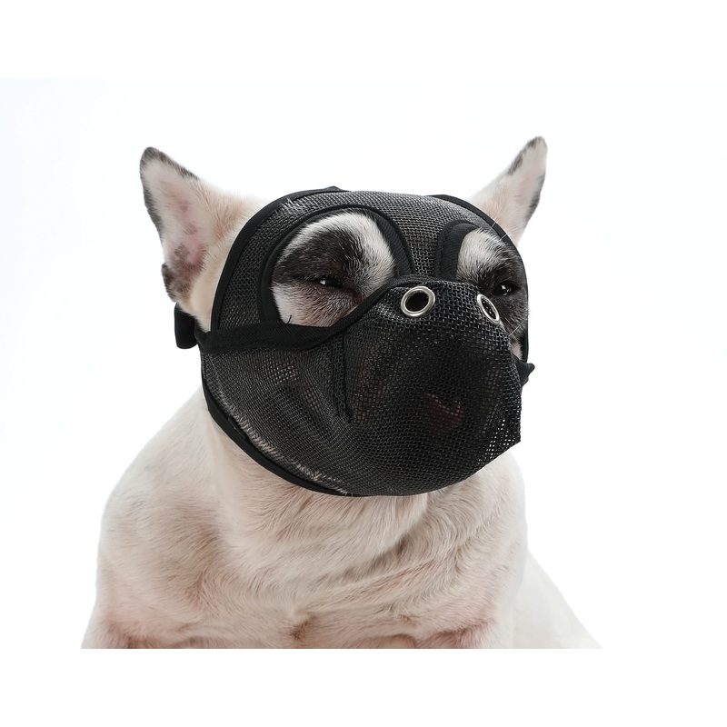 Cilkus Short Snout Dog Muzzles – Bulldog Muzzle Adjustable Breathable Mesh Dog Muzzle Can Stick Out Tongue and Drink Water Anti-Biting and Training Dog M (16.5″ -17.3″ ) Black