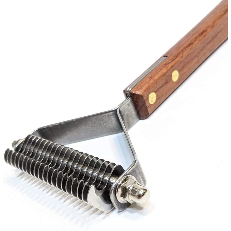 Claw Claws Grooming Undercoat Rake with Wooden Handle for Small Medium Dog and Cat, Deshedding Tool with Rounded Edge for Removing Tangled and Loose Hair, Made in Taiwan (S, 12 Blades) L,20 Blades