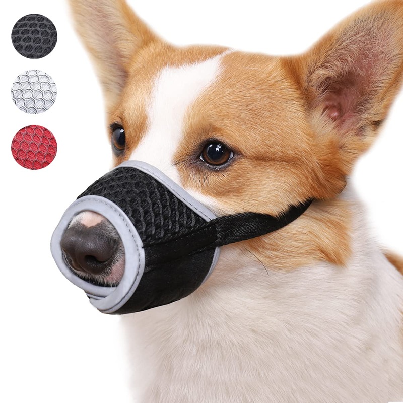 Dog Muzzle, Soft Muzzle for Small Medium Dogs Dachshund Corgi Poodle, Adjustable Reflective Muzzles for Biting Chewing and Grooming, Breathable Mesh M-(Snout 5.5-7.9”) Black