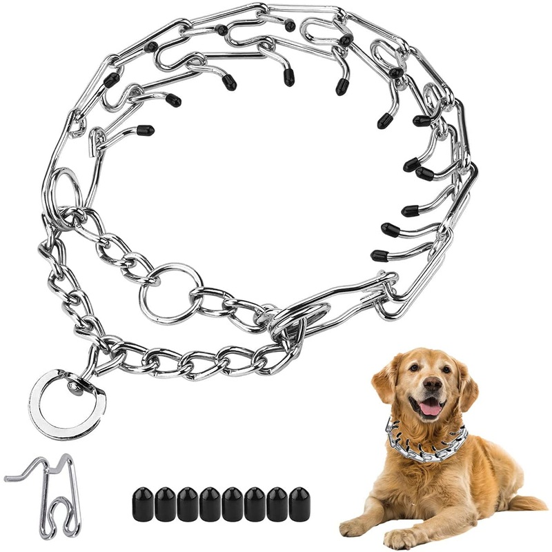 Dog Prong Traing Collar,Dog Choke Pinch Training Collar,Dog Collar Adjustable Stainless Steel Links with Rubber Tips for Medium Large Dogs