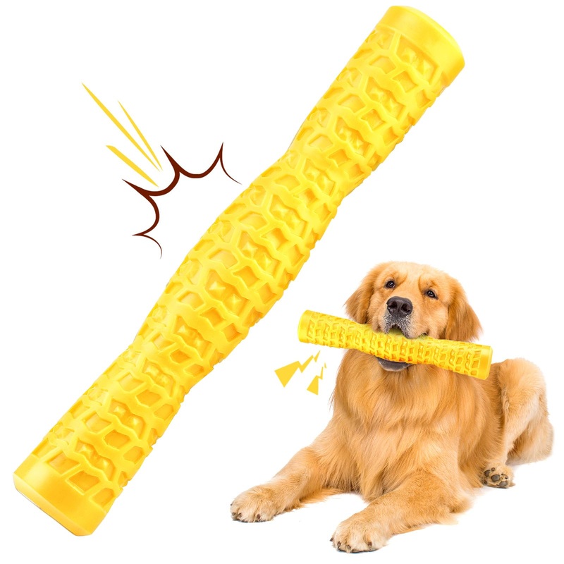 Dog Squeaky Toys Interactive Dog Toys for Aggressive Chewers Tough Rubber Chew Toys for Medium/Large Breed, Indestructible Puppy Chew Toys for Teething (Yellow) Yellow
