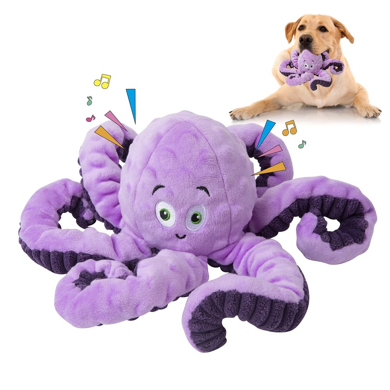 Dog Toys for Large Breed, Octopus Squeaky Funny Cute Interactive Medium & Small Dog Toys, Stuffed Plush Animals Puppy Toys, Dog Birthday for Dog Presents – Octopus Purple 1 PCS