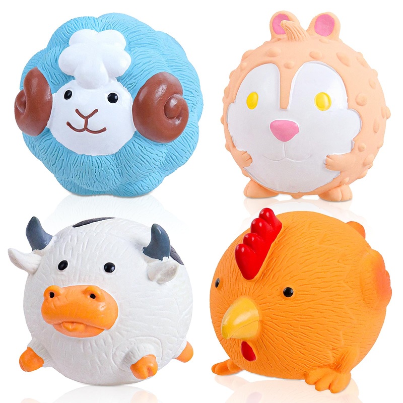 Dog Toys Squeaky, Interactive Latex Rubber Cute Animal Pet Toy Pack Squeak Balls for Puppy Small Medium Breed Dogs Cow, Sheep, Hamster, Chicken