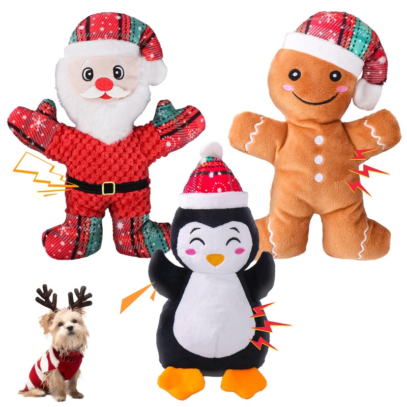 Dog Toys with Squeaker, 3 Pack Dog Chew Toys with Rope Clean Teeth, Cute Dog Squeaky Toys with Cotton Material, Interactive Durable Dog Plush Toy for Small, Large Dog