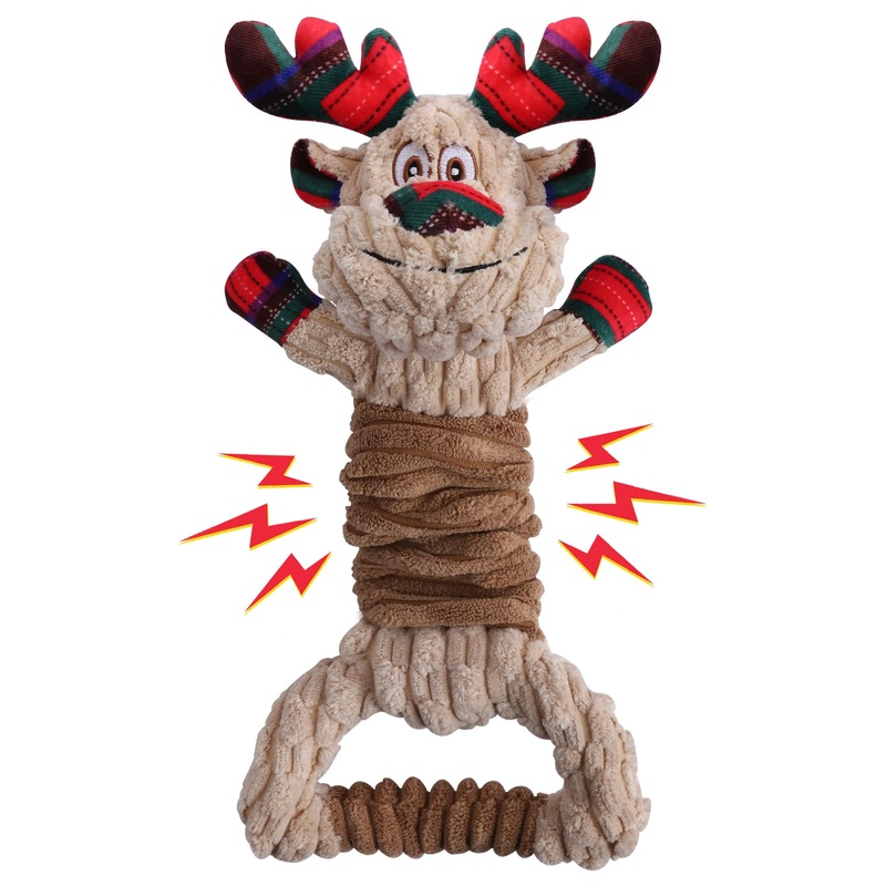 Dog Toys with Squeaker, Plush Stuffed Animals Toys for Aggressive Chewers, Cute Squeak Toys for Large Medium Small Dogs, Interactive Dog Chew Toys, Durable Plush Dog Toys for Puppy Teething Rally Elk
