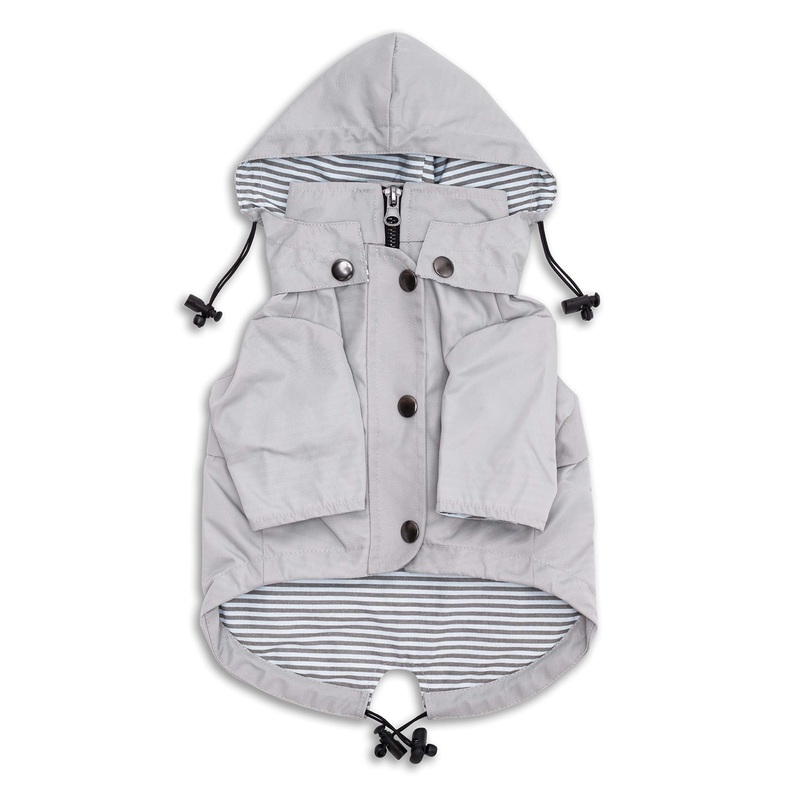 Ellie Dog Wear Zip Up Light Gray Dog Raincoat with Pockets, Water Resistant, Adjustable Drawstring, Removable Hoodie – Size XXS to XXL Available – Stylish Premium Dog Raincoats Medium