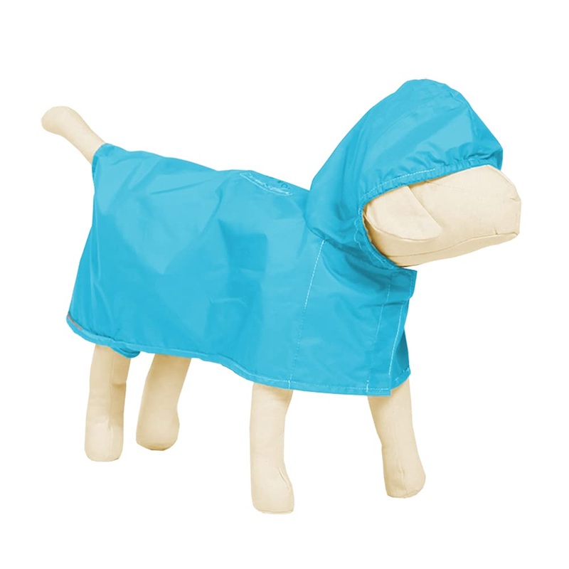 Fido Lily Waterproof Dog Raincoats Poncho w/Hood, Lightweight Ripstop Fabric w/3M Reflective Strip, Harness Hole, Pouch. Peacock Blue Maltese/Chi/Yorkie/Pom [Chest 13~15″Back 10~11″]