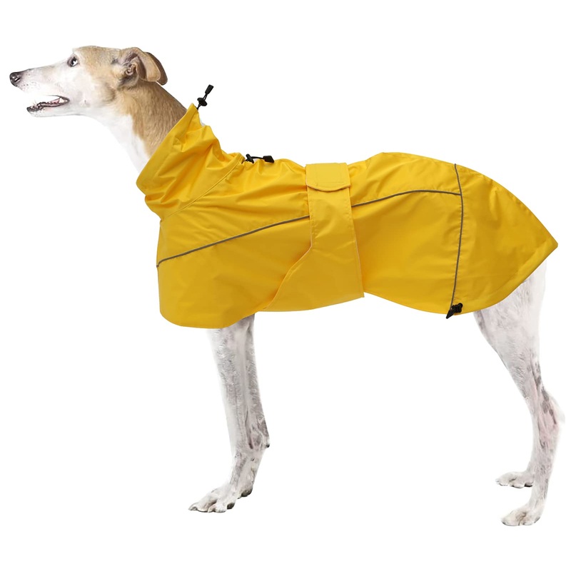 Greyhound Lurcher Raincoat, Whippet Rain Gear with Reflective Bar, Rain/Waterproof, Adjustable Bands and Drawstring in Autumn and Winter Large(Length: 24″-25.5″in) Yellow
