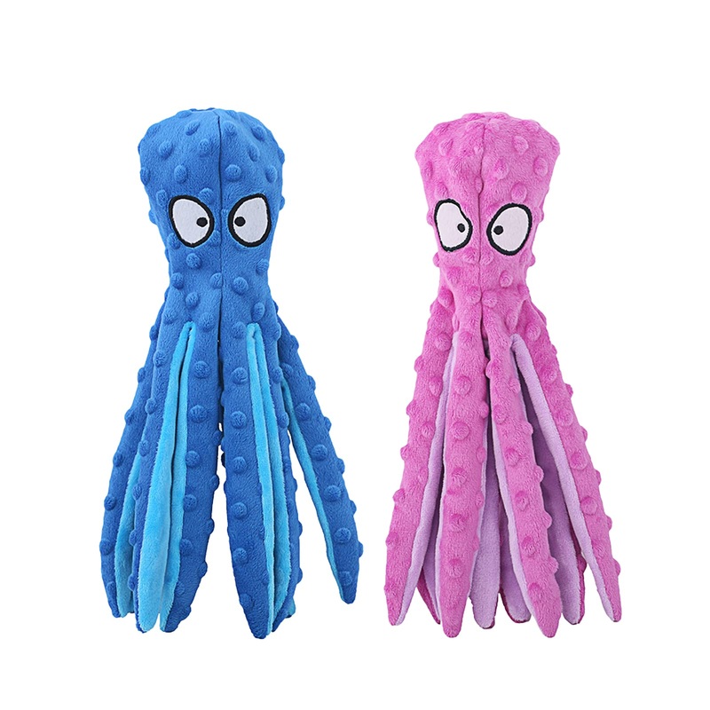 HGB Squeaky Dog Toys, Octopus No Stuffing Crinkle Plush Dog Toys to Keep Them Busy, Interactive Dog Chew Toys for Puppy Teething, Large Dog Toys for Large Medium Small Breeds, Pet Toys, 2 Pack Octopus Purple & Blue