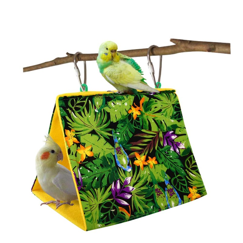 KAMA BRIDAL Bird Nest Hanging Cage Tent for Small Pets Parrot Hammock Parakeet Myna Pigeon Parakeet Lovebird Nest Perch Stand Swing L Rainforest