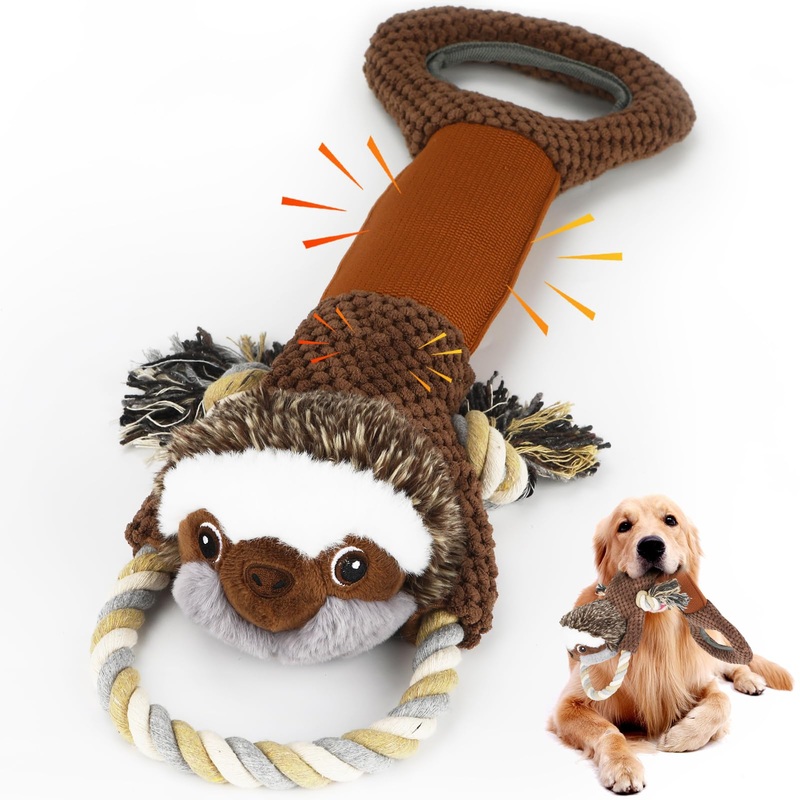 Large Plush Squeaky Dog Toys with Crinkle Paper, Tug of War Pull Toys for Puppies, Interactive Dog Chew Toys for Small, Medium and Large Dogs Brown01 Sloth