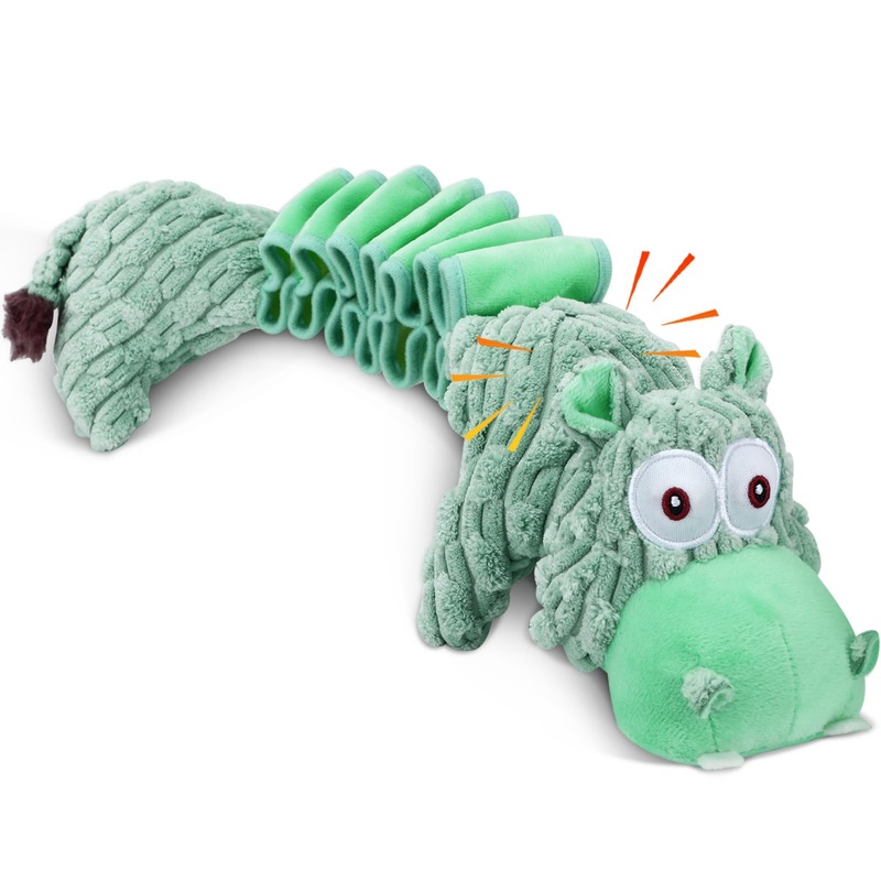 Large Squeaky Dog Toys and Interactive Dog Tug-of-War Toy, Tough Plush Dog Toy, Cute Puppy Toys, Pet Chewable Toys Plaything for Small Medium and Large Dogs Sage Green Hippo