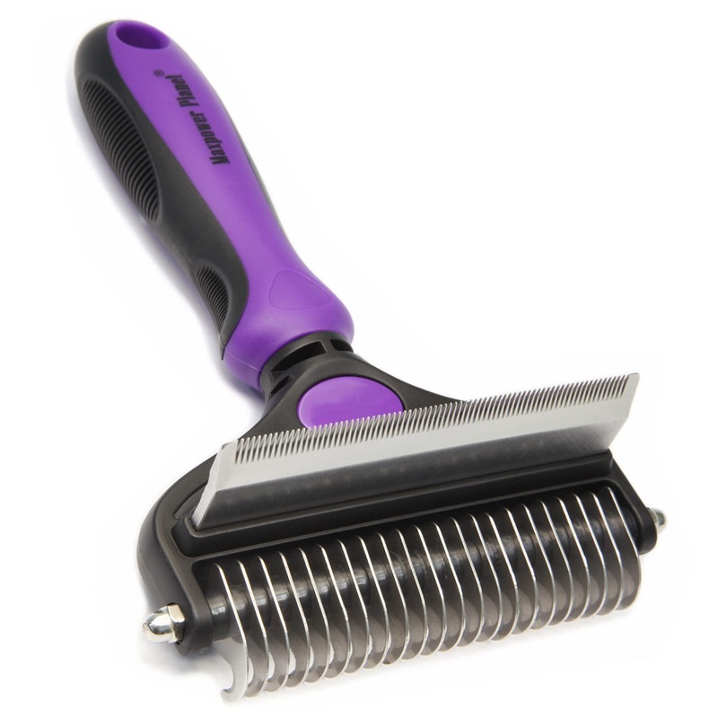 Maxpower Planet Cat Brush Deshedding and Dematting Tool for Dogs Double Sided Undercoat Rake Removes Loose Hair Large Purple