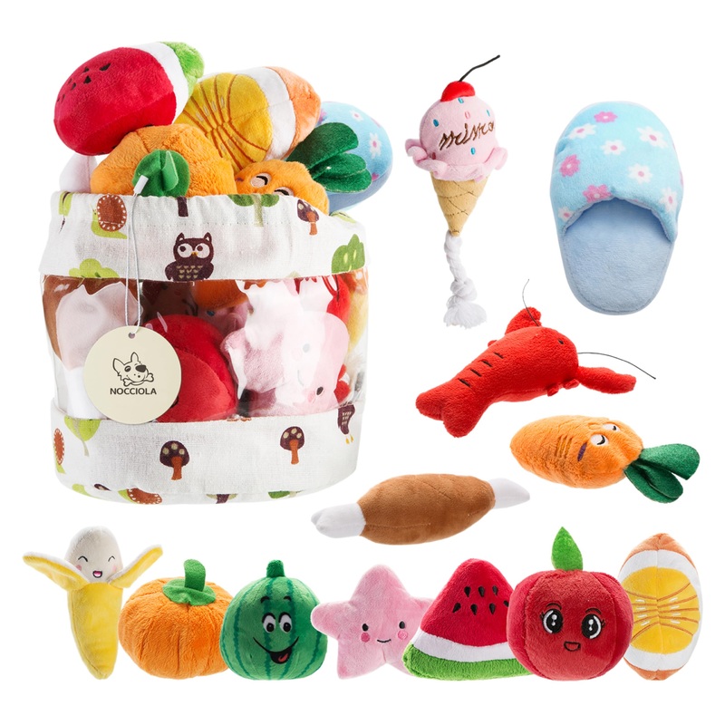 Nocciola Dog Squeaky Toys, Plush Small Dog Toys for Dogs, Stuffed Dog Toys with Squeakers,12 pcs Puppy Toys with a Carrying Bag for Small Medium Size Dogs 12PCS