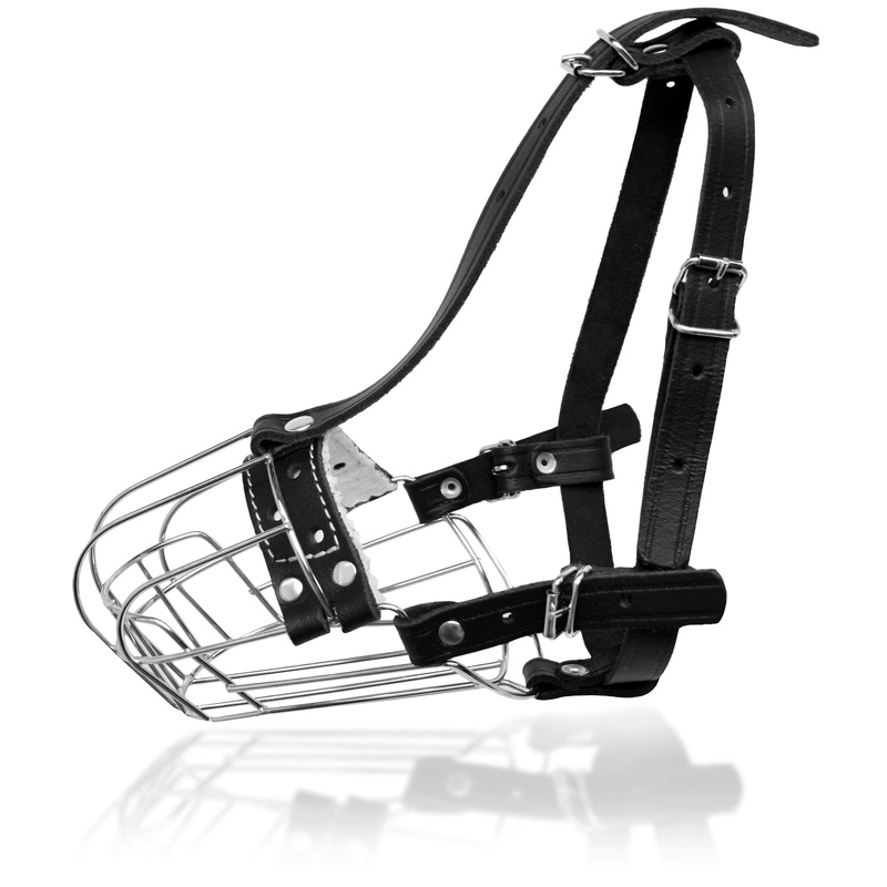 PetriStor Dog Chrome Metal Muzzles Wire Basket Adjustable Leather Straps 4
