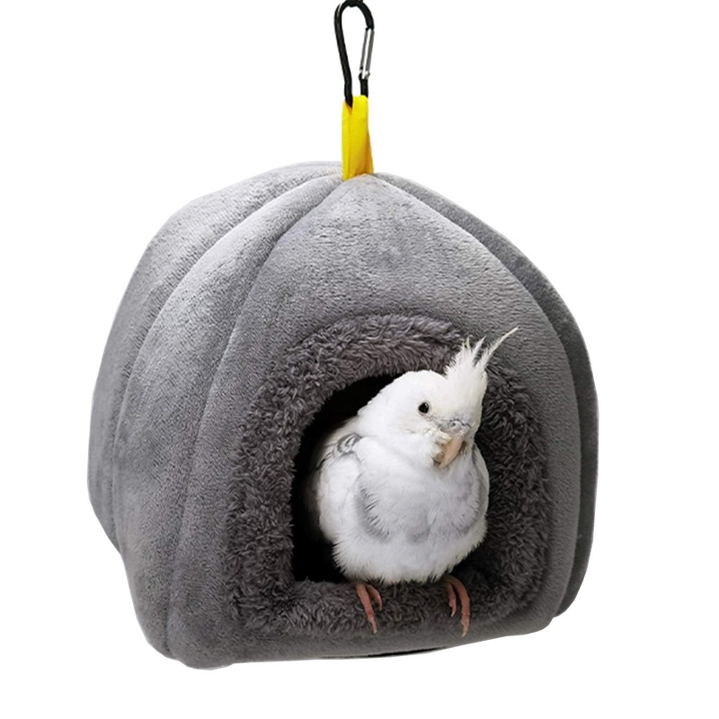 QBLEEV Extra Warm Bird Nest House Parrot Hanging Hammock for CagesWinter Bird Shed Hut Soft Snuggle Cave Tent Cozy HideawayPet Plush Sleeping Bed for Hamster Parakeet Cockatiel Conure Lovebird Grey