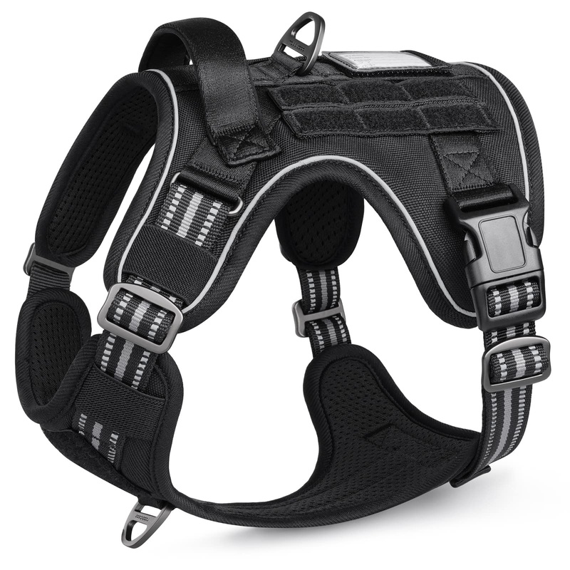 rabbitgoo Tactical Dog Harness for Large Dogs, No Pull Military Dog Harness with Handle & Molle, Easy Control Service Dog Vest Training Walking, Adjustable Reflective Tactical Pet Harness, Black, L