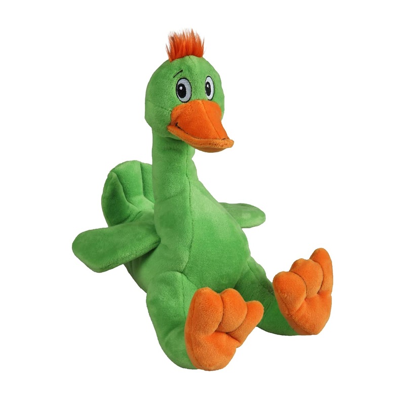 Snuggle Puppy Tender-Tuffs Big Shots – Large Sitting Green Duck Marine Stuffed Plush Toy with Puncture Resistant Squeaker for Medium and Big Dogs