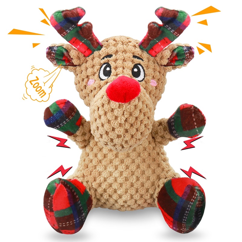 Squeaky Dog Toys, Dog Chew Toys with Crinkle Paper for Puppy, Small, Medium, Large Dogs, Interactive Pet Holiday Toys for Training and Reducing Boredom Elk