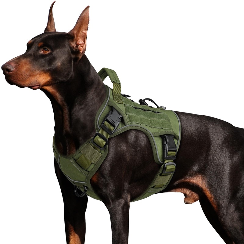 WINGOIN Tactical Dog Harness for Large Dogs, Heavy Duty No Pull Dog Harness with Handle, Adjustable Reflective Military K9 German Shepherd Big Size Dog Vest for Training, Walking, Hiking, Green (L)