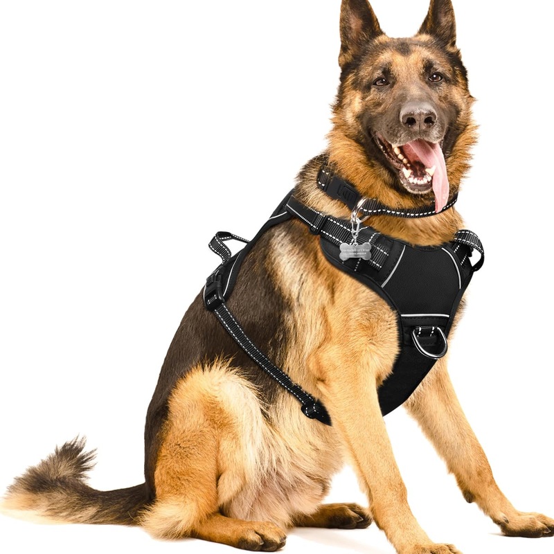 WINSEE Dog/Pet Harnesses No Pull with Dog Collar, Adjustable Reflective Oxford Outdoor Vest, Front/Back Leash Clips for Small, Medium, Large, Extra Large Dogs, Easy Control Handle for Walking X-Large Black