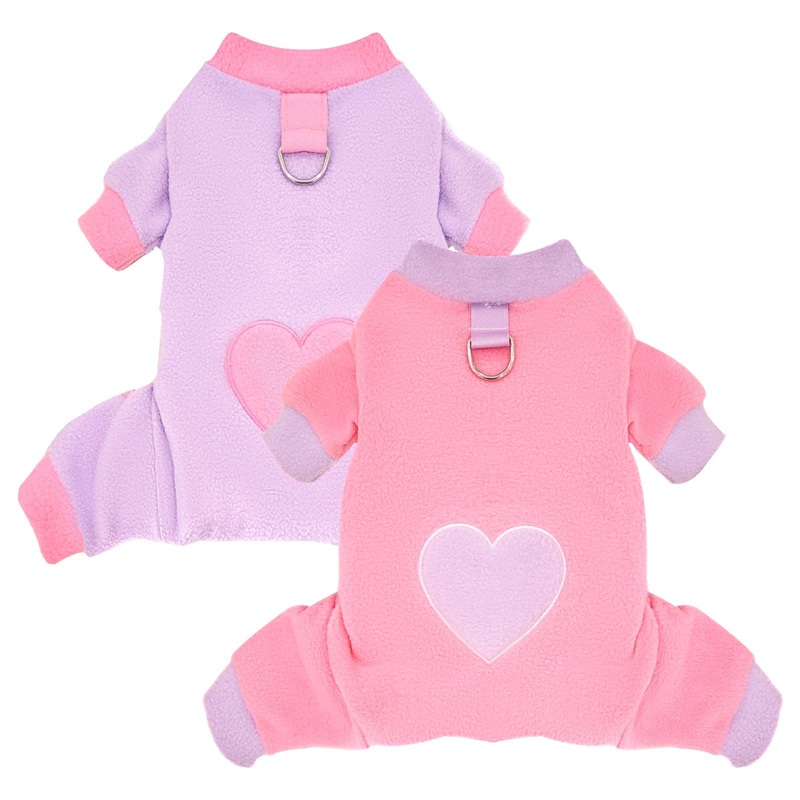 2 Pack Dog Pajamas Small Sized Dog Fleece Pajamas Cute Dog Fleece Sweater Doggy Sweater Love Pattern Onesies for Dog Pjs Small Dog Clothes Small(suggest length of back 10.2”) Pink