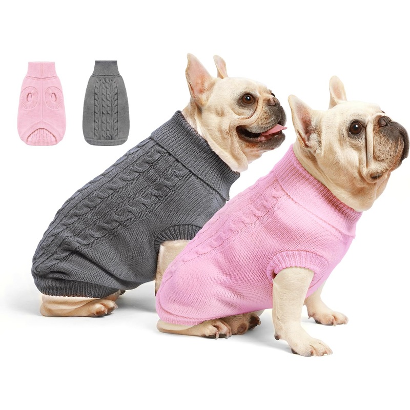2 Pack Dog Sweaters for Small Dogs – Puppy Medium Warm Clothes in Winter, Turtleneck Pullover Design for Boy Girl Pet, Doggie, Cat, Kitten Chihuahua Bulldog Pug Beagles (S, Grey, Pink) Grey+Pink