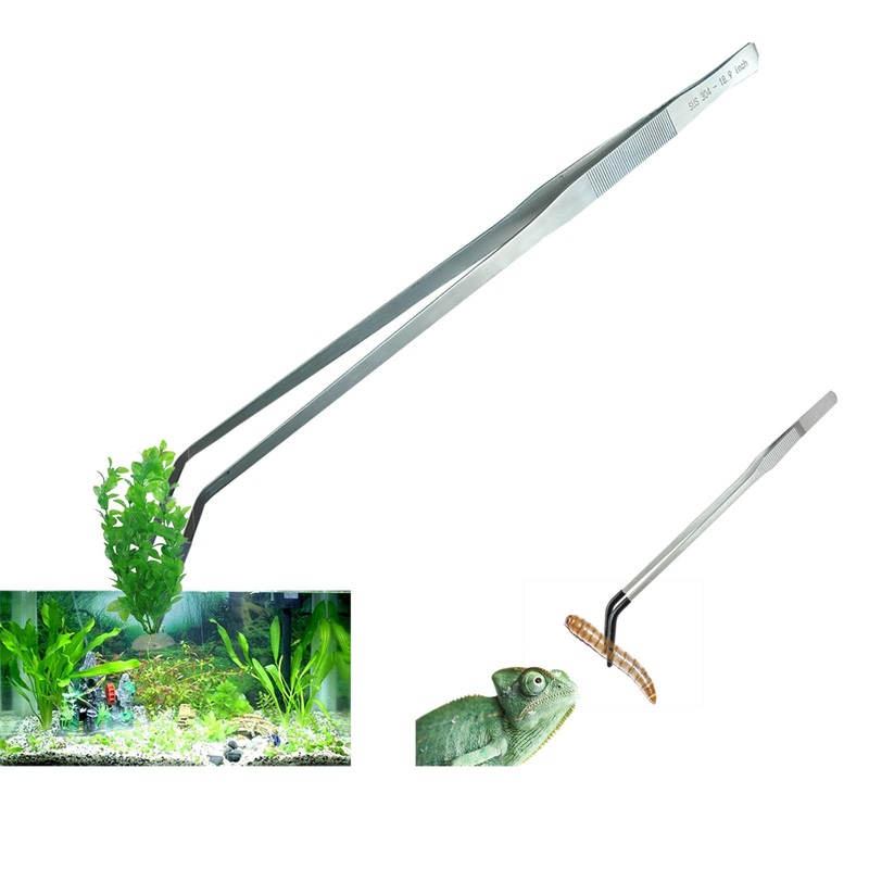 2 Pack Extra Long Tweezers, Fecsam Feeding Tongs, 18.9 inch & 10.5 inch Curved Aquarium Stainless Steel Large Aquascape Tools for Fish Tank, TerrariumAquascaping, Reptile, Bearded Dragon