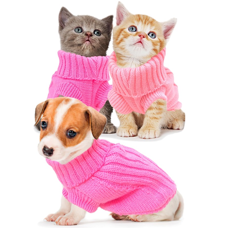 2 Pack XS Dog Sweaters for Small Dogs Girl Knitted Turtleneck Puppy Sweater Warm Fall Winter Female Dog Clothes Pullover Cat Sweater Xs X-Small Pink+Light Pink